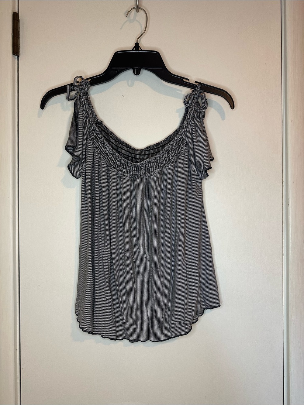 Smocked Off-Shoulder Tank Top in Gray